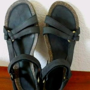 Teva Ventura Black Leather Cork Wedge, Women